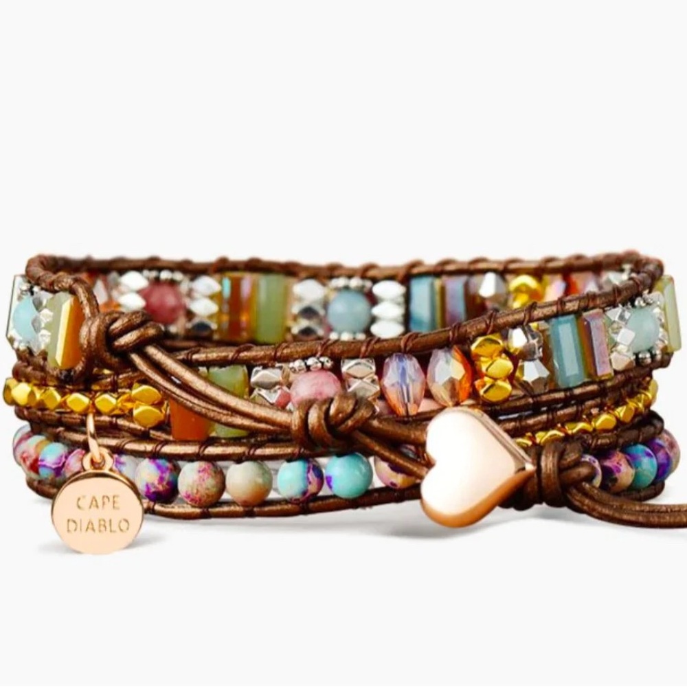 Cape Diablo Vibrant Beaded Bracelet with Heart Charm